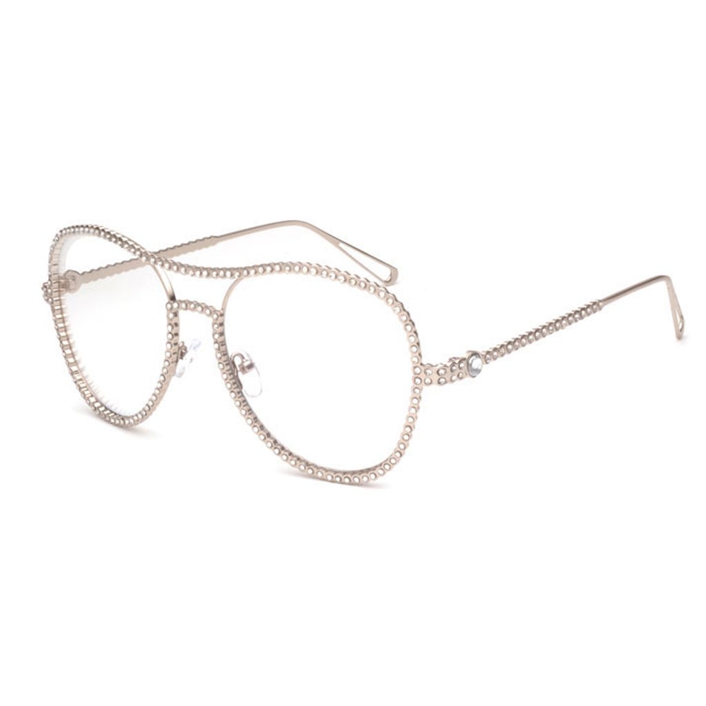 Fifimin Aviator Sunglasses Womens Rhinestone Decorated Retro Big Frame Sunglasses