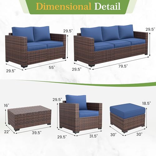 Image of Amopatio Outdoor loveseat Furniture 2-Seat Wicker Patio Love seat, Small Patio loveseat with Water-Resistant Cover & Non-Slip Cushions, Premium Patio Set, Blue