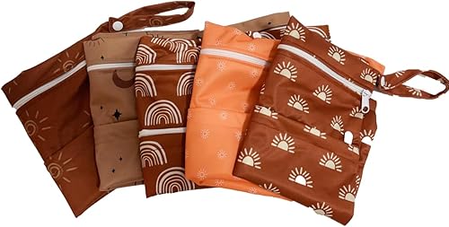 Miniatura 5 de Bolsa para pañales de tela, 2 bolsas impermeables y reutilizables con bolsillos con cremallera, lavable, reutilizable para viajes, playa, piscina,