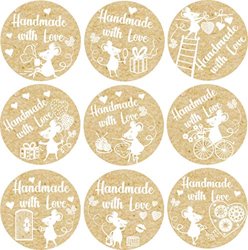 500 Handmade with Love Kraft Stickers in Roll 1.4