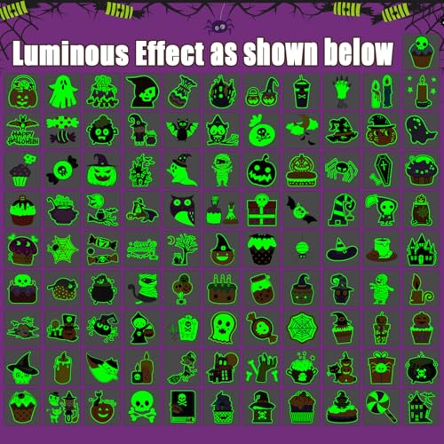 Leesgel Halloween Tattoos for Kids 100 Individual Sheets Luminous Halloween Pumpkin/Candy/Bat/Spider Tattoo Stickers - Image 3