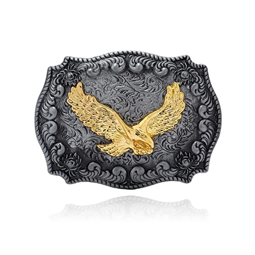 HUABOLA CALYN Western Rodeo Running Horse Belt Buckle Oval Engraved Star Pattern belt buckle, 2# Small Eagle, One size