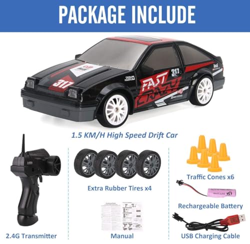 Image of SUPER TOY 1:24 RC Drift Car, Remote Control High Speed Racing Drifting Car 25KMH for Boys 4x4 Wheel Drive Rechargeable Extra Drifting Tires Birthday Gift