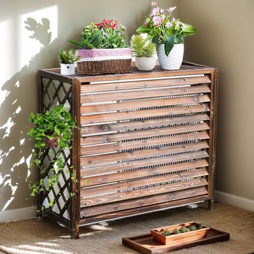 Funda de madera para aire acondicionado, 4 tamaños, para exteriores, escondite de madera maciza, decoración de jardín, resistente a la intemperie, diseño elegante y funcional