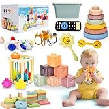 Majabike Juguetes Montessori para bebés de 6 a 12 Meses, para 9 en 1, Juguetes para niños pequeños, Bloques de construcción educativos para niños de 1 año, sensoriales para bebés