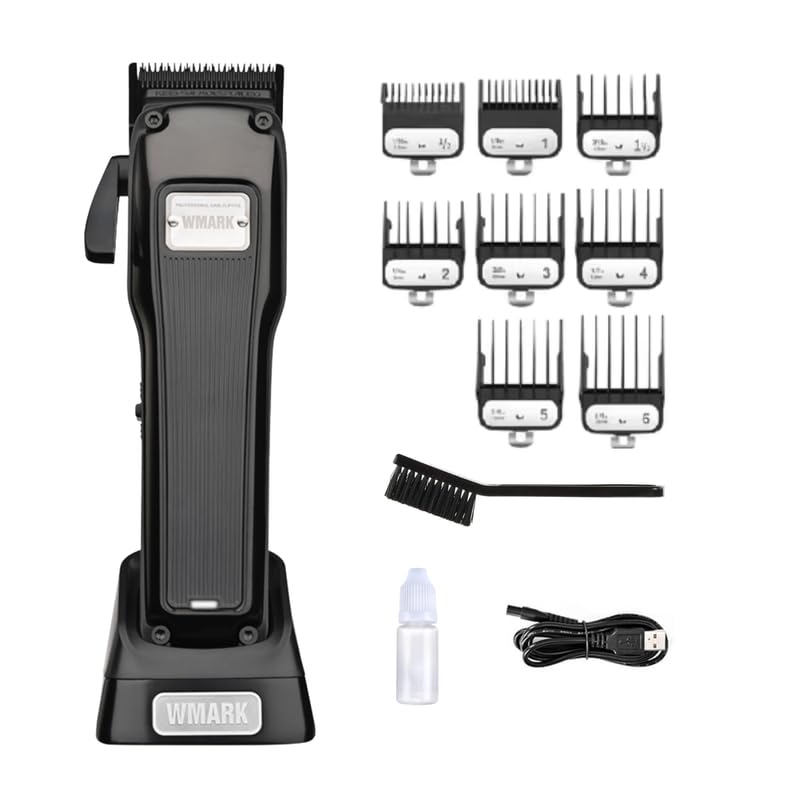 Image of WMARK NG-2053A Premium Metal Body Hair Clipper 10000H+ Brushless motor (BLDC) DLC coating Blade 5Cr15 Stainless Steel DLC fade blade 7200RPM motor 2500 mAh battery adjustable Taper 8 Guide comb, BLACK