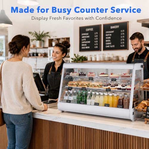 Image of 8.1 Cu.Ft Commercial Glass Door Refrigerator | Countertop Display Fridge with LED Lighting for Bakeries, Cafes, Convenience Stores | Energy Efficient, Adjustable Shelves, Auto-Closing Door