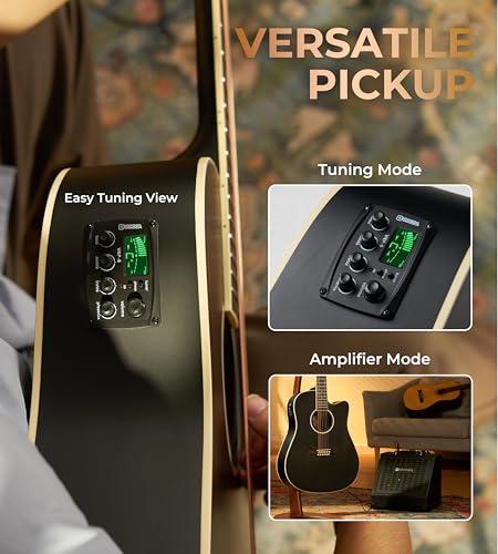 Image of Vangoa 12 String Guitar Acoustic Electric, Upgraded Guitar 12 Strings Bundle for Beginner Intermediate Adults Teens, Guitarra de 12 Cuerdas, Spruce Top Bone Nut, Black, Matte