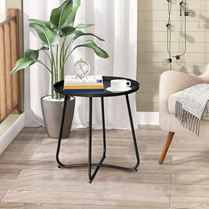 Outdoor Side Table, Small Patio Side Table with Weather Resistant Steel Material, Outdoor Round End Table for Patio, Garden, Balcony, Yard, Black Outdoor Side Table Small Patio Side Table with Weather Resistant Steel Material Outdoor Round End Table for Patio Garden Balcony Yard Black