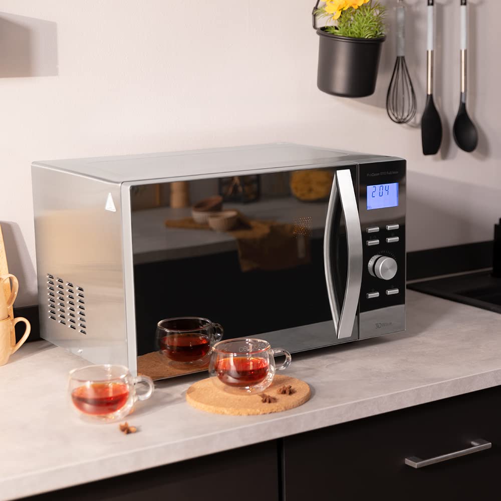 Cecotec Forno a a microonde con Grill Proclean 9110 Fullinox, 1000 W, 30 litri, 5 livelli di potenza, 8 programmi, timer da 60 minuti, rivestimento Ready2Clean, Design anteriore a specchio