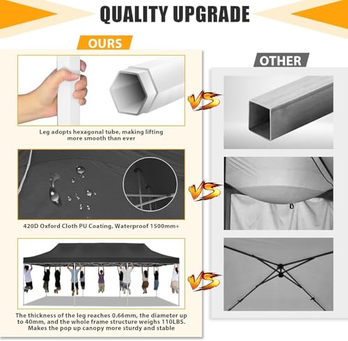Image of HOTEEL 10x30 Heavy Duty Pop Up Canopy Tent with Sidewalls, Tents for Parties Commercial Party Tent Event Wedding Instant Canopy Waterproof with Carry Bag, UV 50+, Thicked Hexagonal Legs, Black