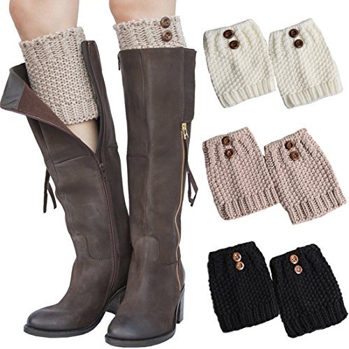 3 Pairs Women Boot Cuffs Leg Warmers Crochet Short Knitted Socks Warm Toppers Winter FAYBOX Color Map: Multicoloured