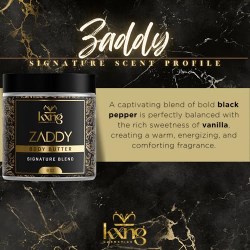 Image of KXNG Cosmetics Organic Shea Body Butter Cream - 8oz | Deep Hydrating Body Butter for Men & Women with Shea, Cocoa, Mango & Coconut Oil | Moisturizer for All Skin Types, Hands & Feet - Zaddy XL