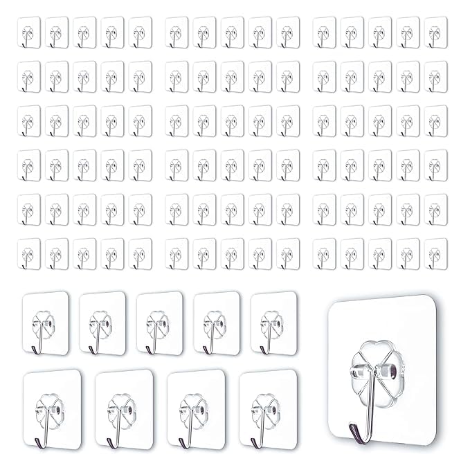 ITALIX Self Adhesive Wall Hooks - 100 Pcs Heavy Duty 10 KG Wall Hooks for Hanging | Nail Free Sticky Hooks for Wall Heavy Items, No Drill, Reusable Transparent Wall Hanger Hook (Flower Hook, 100)-image-15