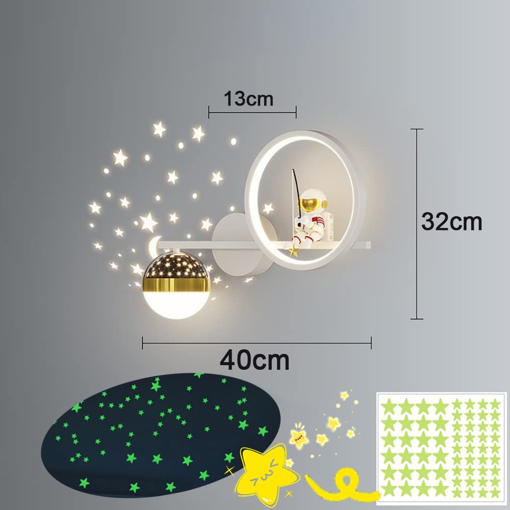 KZT Lampa ścienna LED do pokoju dziecięcego, z przełącznikiem dotykowym, ściemniana, lampka nocna, gwiaździste niebo, astronauta, lampka nocna, nowoczesna lampka do czytania dla dzieci, 30 W, białe