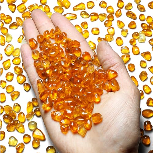 Image of 1 Lb (460 g) Orange Sea Glass Stones Irregular Rainbow Glass Pebble Decorative Rock Quartz Tumbled Gemstone Chips for Aquarium Decoration /Vase Filler /Jewelry Making /Handwork Craft /Gems Display