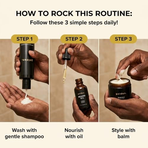 Image of Golden Grooming Beard Bundle (Regular Starter Kit) 4oz Shampoo, 2oz Balm, 1oz Oil - Fresh