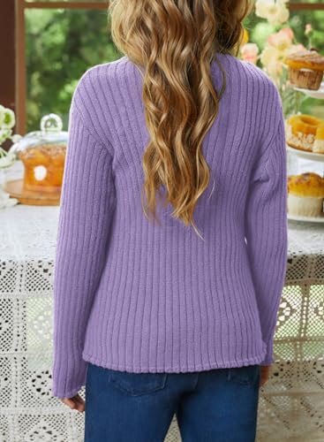 SELINK Girls Casual Puff Long Sleeve Sweaters Crewneck Rib Knit Pullover Sweater Tops4
