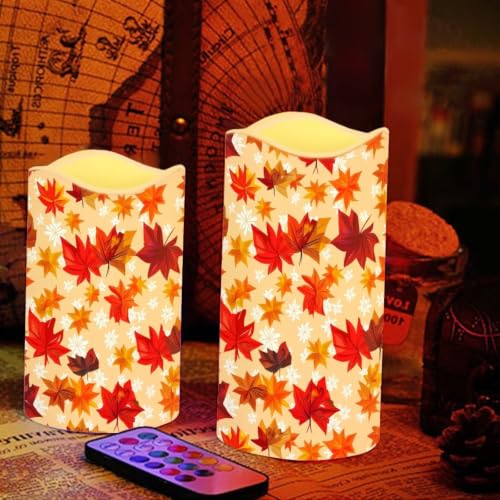Image of Fall Flameless Candles Set of 4 | Flameless Candles with Remote Control, Flickering LED Candles with Timer for Thanksgiving Day Decorations, host gift