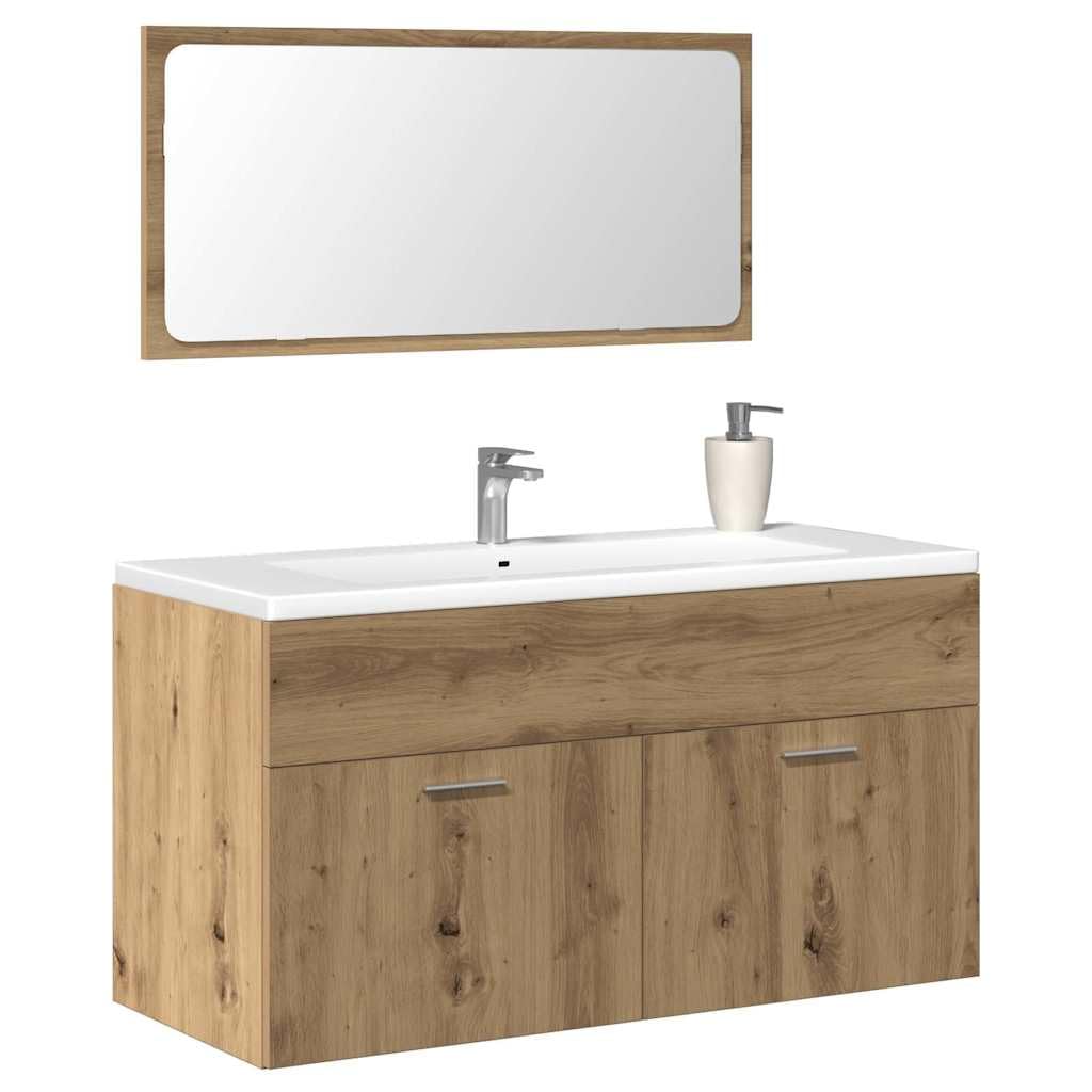 Mueble de baño exclusivo de madera de roble artesanal con espejo integrado