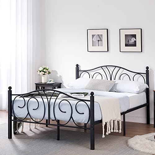 VECELO-Full-Size-Bed-Frame-Metal-Platform-Bedframe-with-Deluxe-Iron-Art-HeadboardFootboard-126Under-Bed-Storage-No-Box-Spring-Needed-Metal-Black