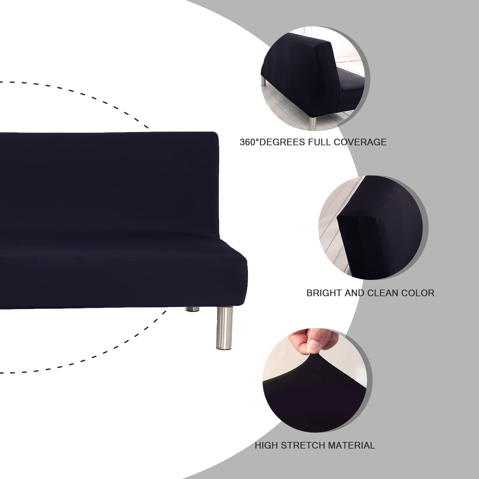 Lydevo Copridivano 3 Posti Senza Braccioli Elasticizzato Universale, Copridivano Letto Pieghevole Clic Clac Lavabile Rimovibile Estraibile, Fodera per Divano Futon per Soggiorno Casa,Nero