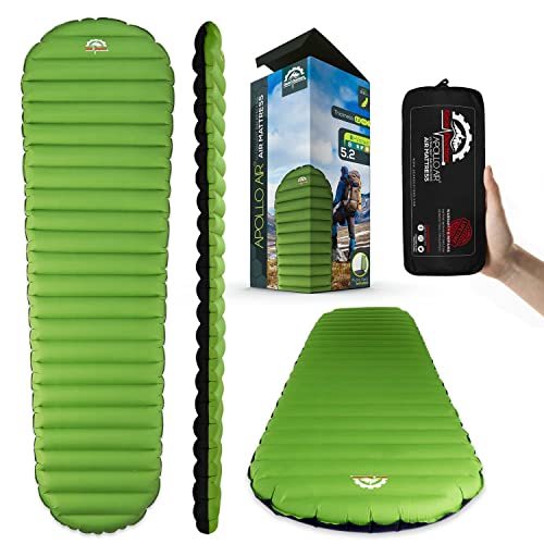 Ultralight 17oz Camping Sleeping pad- Gear Doctors ApolloAir – Compact, Warm 5.2 R-Value 4 Season Air Mattress, Perfect for Backpacking, Hiking – Lightweight Inflatable & Compact Sleep Pad