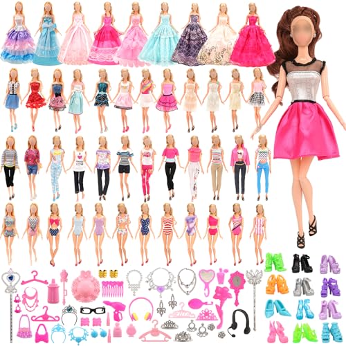 Miunana 48 Accesorios Seleccionados Al Azar para 11.5 Pulgada 30CM Muñeca: 2 Vestidos de Moda + 2 Blusas + 2 Pantalones + 2 Vestidos De Novia + 2 Trajes De Baño + 10 PCS Zapatos + 30 Accesorios