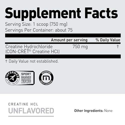 Image of Kaged Creatine HCl Powder, Unflavored, Muscle Building and Recovery Supplement, Patented Formula, Highly Soluble Powder, 75 Servings