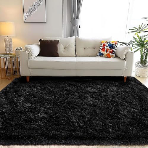 Image of 5x7 feet Soft Area Rug for Living Room and Bedroom, Modern Indoor Floor Carpet with Non-Slip Backing, Comfortable Decorative Home Decor Rug, Easy Clean & Durable- (Black, Rectangular)