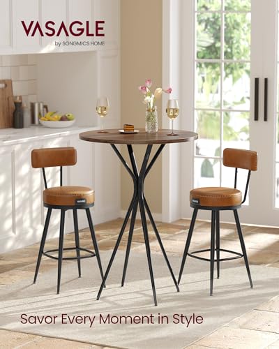 Image of VASAGLE Bar Table, Round Cocktail High Top Pub Bistro Table for Events Party, Kitchen Dining, Home Bar, 23.6 x 23.6 x 41.3 Inches, Metal Frame, Modern Style, Easy to Assemble, Natural Walnut and Black