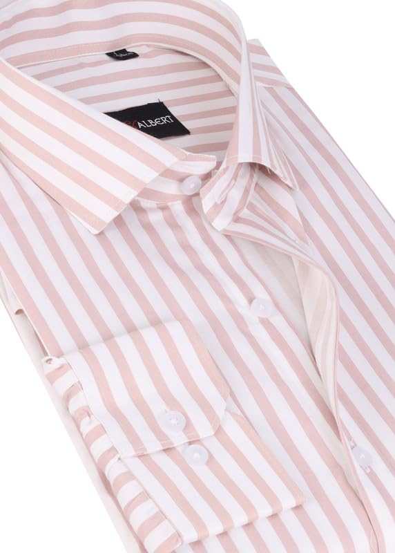 Image of MARK & ALBERT Men's Striped Full Sleeves Cotton Formal Shirt White | Stylish Shirt for Men