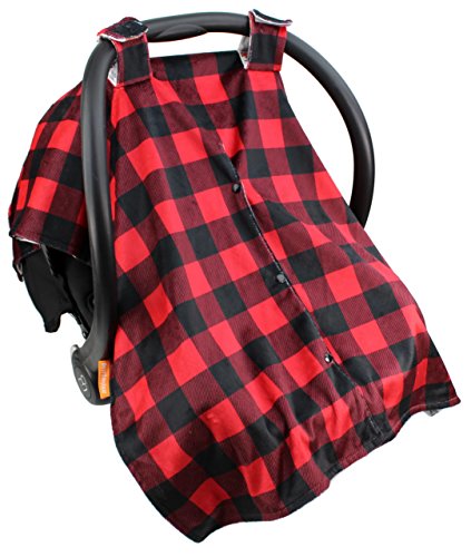 Dear Baby Gear Car Seat Canopy - Unisex Infant Car Seat Cover - Soft And Breathable Fabric - Fits Most Car Seats - Winter Moose/Red Black Plaid Soft Minky 40"X30" #TOP3