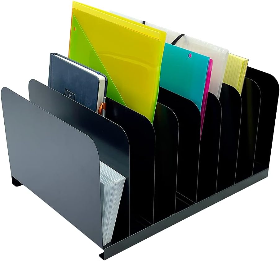 Desktop File Binder Organizer Storage Vertical 8 Slot, Black Commercial Grade Steel