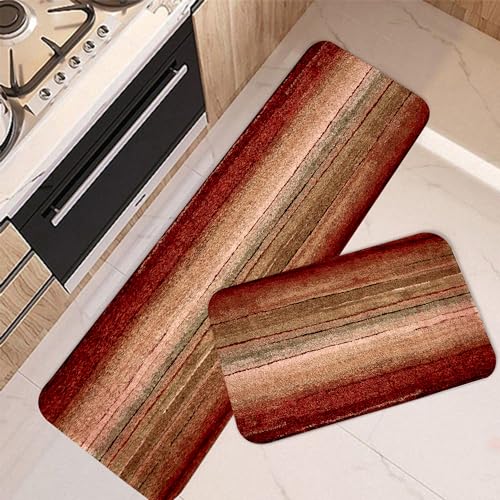 Abstract Kitchen Rugs Sets 2 Piece, Non Skid Kitchen Runner Rug, Farmhouse Kitchen Rugs and Mats Set, Non-Slip Kitchen Floor Mat for Laundry Room Entryway Hallway,20"x32" + 20"x47",Red Oxide