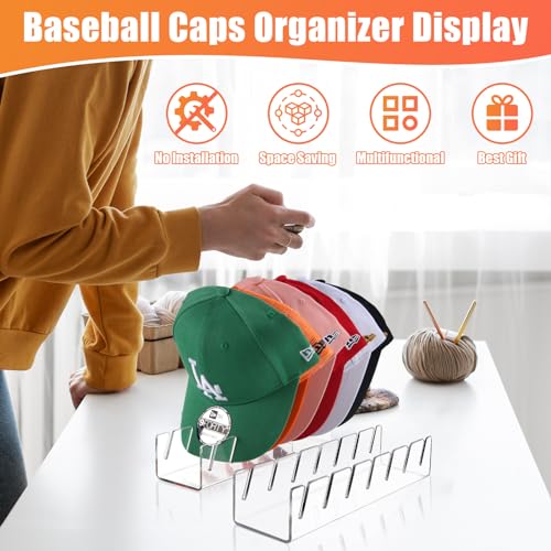 Sloworld 17-19-1 Hat Stand For Baseball Caps, 2 Pcs No Install Acrylic Hat Organizer For 14 Baseball Caps, Hat Racks thumb #5