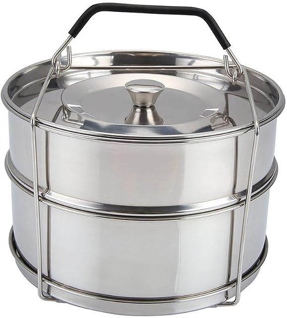 Landyta Instant Pot Insert Pans Accessories 2 Tier 304 Thickened Stainless Steel Electric Pressure Cooker Food Steamer Trivet Mat - for 6/8 qt Instant Pot (Insert Pans/Two Lids)
