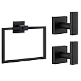 APLusee Matte Black 304 Stainless Steel 2 Pack Towel Hook, Swivel Towel Ring Bundle, Wall Mounted