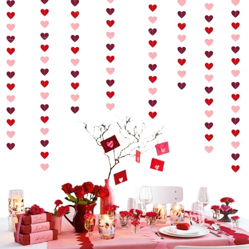 Image of Galentines Party-Decorations Valentines Day Heart-Garland - 52ft Burgundy-Red Pink Streamers Paper Banner, Rose Gold Anniversary Baby Shower Wedding Hanging Decor Hugfond
