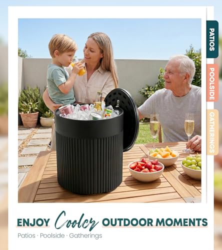 PASAMIC Outdoor Cooler Side Table, 3-in-1 Patio Ice Cooler Table with Storage, HDPE Outdoor Table with Drain Plug, Holds 24 Cans & Fits Wine Bottles, Poolside Deck Backyard (Black)