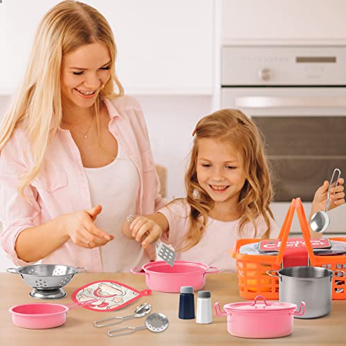 Veitch fairytales Kinder matschküche zubehör Outdoor kindergeschirr töpfe spielküche kinderküche Geschirr spieltöpfe küchenzubehör topfset küchenspielzeug kochutensilien Rollenspiel Geschenke (rosa)