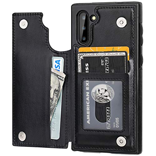Vaburs Galaxy Note 10 Case Wallet with Card Holder, Premium PU Leather Double Magnetic Buttons Flip Shockproof Protective Case Cover for Samsung Galaxy Note 10(Black)