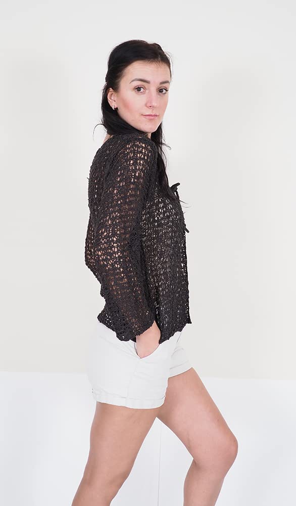 Mimosa Mujer Crochet Popcorn Bolero Liso de Encaje Elastico Cardigan Abierto