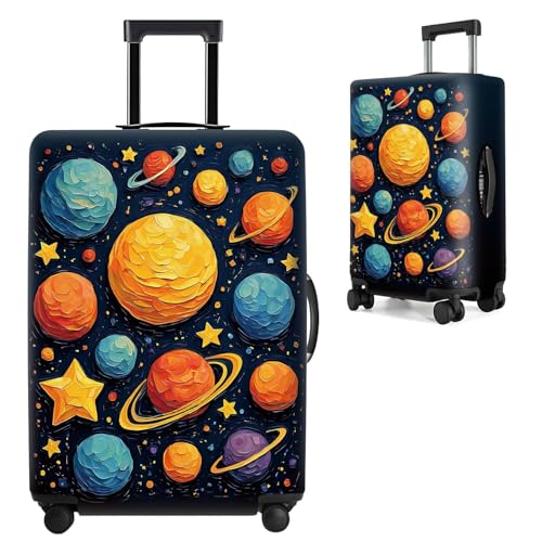 Image of Space-Themed Luggage Cover - Durable Elastic Anti-scratch Travel Suitcase Protector with Wheel Access, Fits Most Carry-On and Checked Bags,L