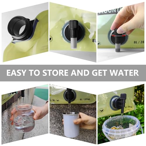 Image of Collapsible 8L Water Storage Bag, BPA-Free Portable Folding Water Jug with Adjustable Faucet, Leakproof Emergency Water Bag for Camping, Hiking, Riding, Outdoor Sport (GREEN, 1)