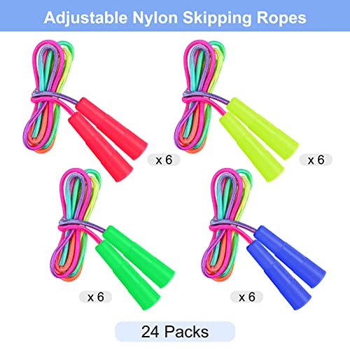Elcoho 24 Packs Rainbow Jump Rope Set 7.2 Feet Adjustable Nylon Skipping Ropes Jumping Ropes for Outdoor Activity Party Favors School Games
