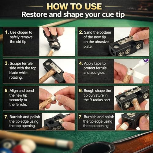 VenxyKod Billiard Cue Tip Repair & Shaping Kit, 19pcs ABS - 5