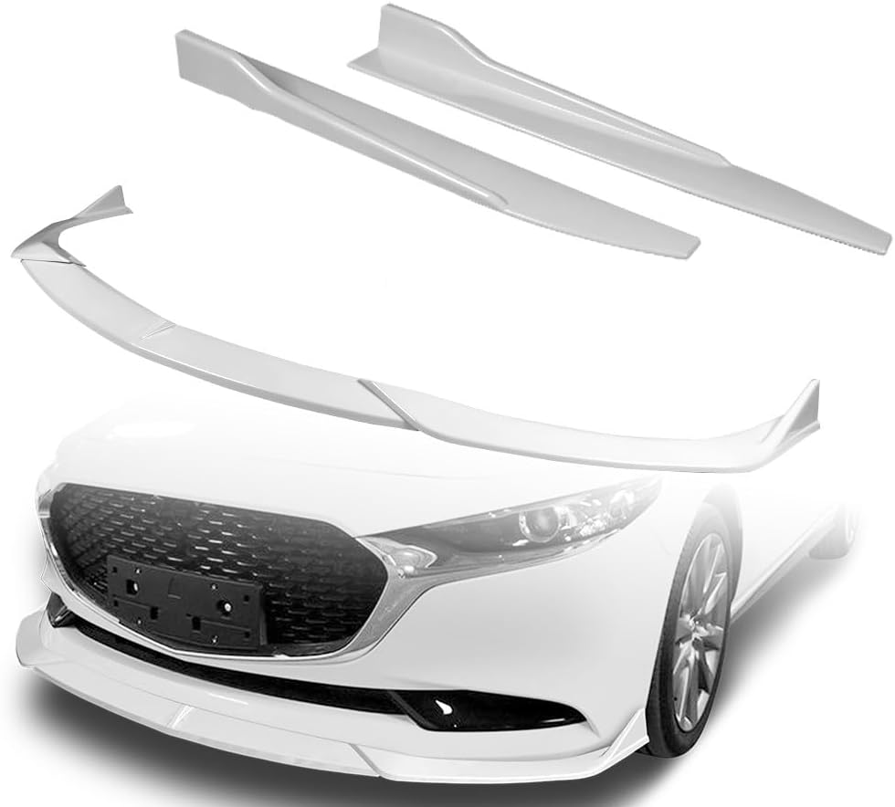 5pcs Combo Front Bumper Body Kit Lip + Side Skirt Extensions Diffuser Compatible with 2019-2023 Mazda 3 Sedan Only 2020 2021 2022 (Painted Black)