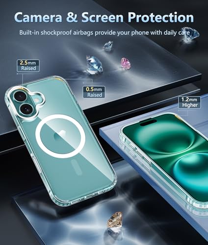 Image of FNTCASE for iPhone 16 Case Clear: Magnetic Phone Cases Compatible with Magsafe Slim Anti Yellowing Military Grade Drop Rugged Protective Transparent Cell Phone Cover (B-Transparent Magnetic)