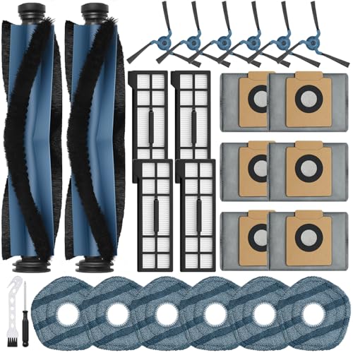 21Pcs X10 Pro Omni Replacement Parts Kit for Eufy X10 Pro Omni Robot Vacuum Accessories 2 Main Roller Brush 6 Dust Bags 6 Side Brushes 4 Hepa Filters 6 Mop Pads 1 Screwdriver 1 Clean tool
